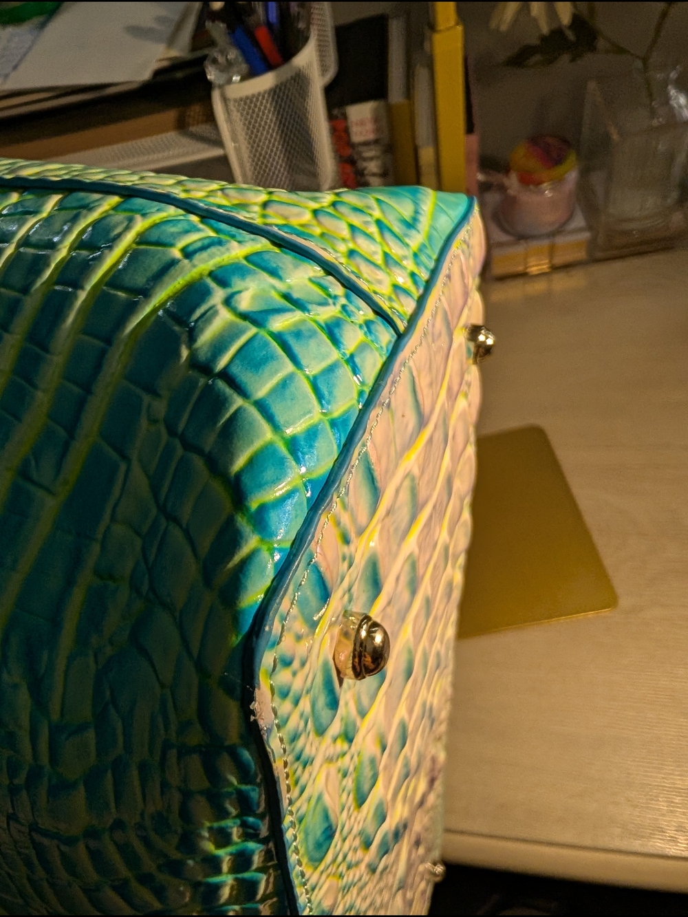 Brahmin Cotton Candy Croc-Embossed Brooke Tote Bag - Picture 10 of 16